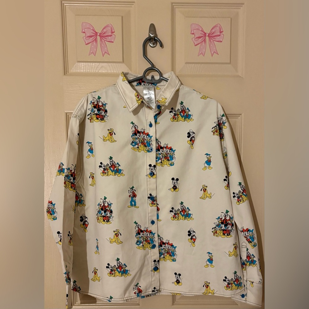 Disney Parks Mickey & Friends Button Front Long Sleeve Shirt Shacket Cotton NWT
